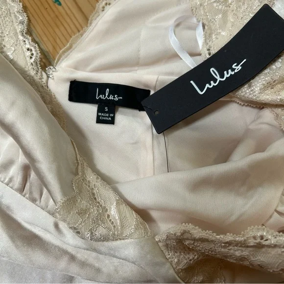 Illustrious Elegance Champagne Satin Long Sleeve Midi Dress - Picture 8 of 8